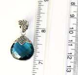 Sterling Silver 925 Pear Filigree Blue Topaz Reversible Pendant Bali Jewelry