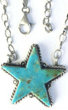 Native American Sterling Silver Navajo Kingman  Turquoise Star Bar Necklace.