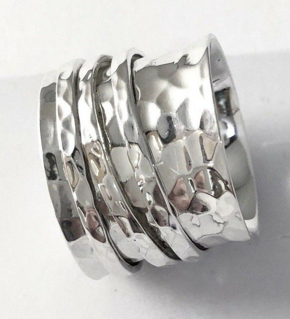 Hand Hammered Sterling Silver Spin Spinner Ring With 3 Bands Size 8 R071101