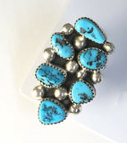 Native American Sterling Silver Navajo Kingman Turquoise Ring. Signed Size 7&3/4