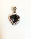 Sterling Silver 925 Triangular Faceted Mystic Topaz Pendant Bali Jewelry