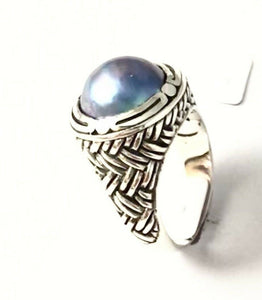 Sterling Silver Round Mother Of Pearl Ring Size 6 & 1/4 Bali Jewelry