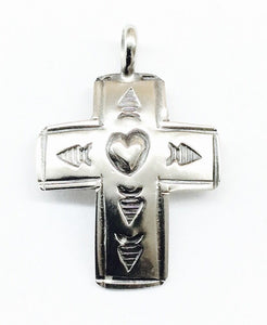 Native American Navajo Indian Brushed Sterling Silver Cross Pendant.