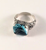 Sterling Silver Solid 925 Square Blue Topaz Filigree Size 7 Ring Jewelry R041802