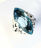 Sterling Silver 925 Marquise Blue Topaz Filigree Size 8 &1/4 Ring Bali Jewelry