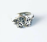 Sterling Silver 925 Diamond 18 kt Gold Heart Filigree Ring Size 9 Bali Jewelry