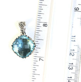Sterling Silver 925 Square Blue Topaz Reversible Filigree Pendant Bali Jewelry