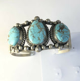 Native American Sterling Silver Number 8 Turquoise Navajo Indian Cuff. Signed
