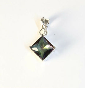 Sterling Silver 925 Square Faceted Mystic Topaz Pendant Jewelry