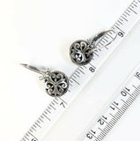 Sterling Silver 925 Triangular Onyx Filigree Dangle Earrings Bali Jewelry