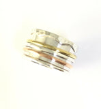 Tricolor Hand Hammered Sterling Silver Copper Brass 3 Band Spin Ring Size 10 R81