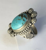 Native American Indian Sterling Silver Navajo Kingman Turquoise Ring Size 8 &7/8