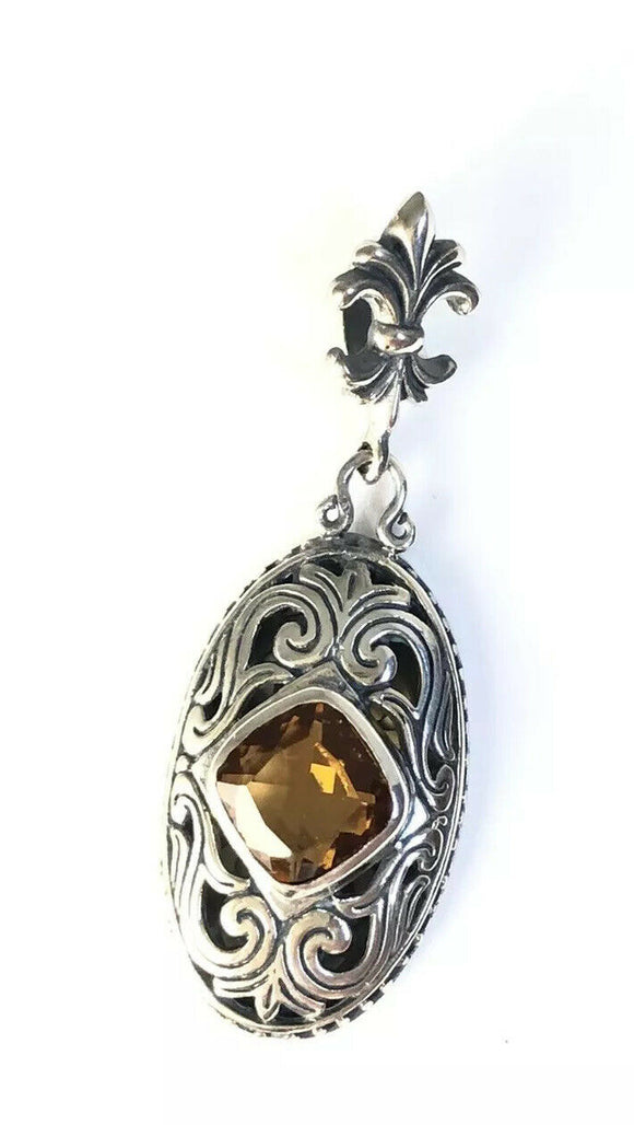 Sterling Silver 925 Square Citrine Reversible Filigree Pendant. Bali Jewelry