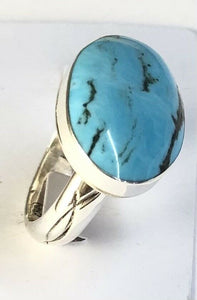 Native American Sterling Silver Navajo Kingman Turquoise Ring. Signed Size 6