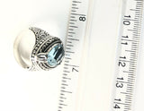 Sterling Silver 925 Pear Blue Cushion Topaz Filigree Size 8 Ring Bali Jewelry
