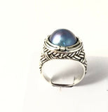 Sterling Silver Round Mother Of Pearl Ring Size 6 & 1/4 Bali Jewelry