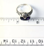 Sterling Silver 925 Pear Cushion Cut Amethyst Filigree Size 7 Ring Bali Jewelry