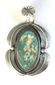 Native American Sterling Silver Navajo Indian Royston Turquoise Pendant. Signed