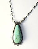 Native American Sterling Silver Navajo Kingman Turquoise Bar Necklace. Signed.
