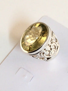 Sterling Silver 925 Oval Faceted Lemon Quartz Filigree Ring Size 7 Jewelry