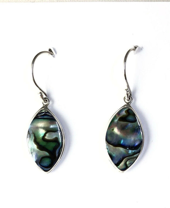 Sterling Silver Abalone Shell Marquise Shaped Dangle Earrings On Hook