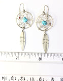 Native American Sterling Silver Dream Catcher Feather With Turquoise Earrings