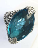 Sterling Silver 925 Marquise Blue Topaz Filigree Size 6 Ring Bali Jewelry