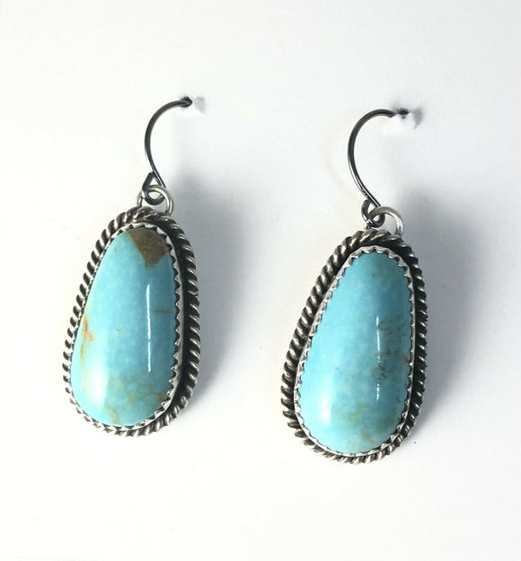 Native American Sterling Silver Navajo Indian Kingman Turquoise Dangle Earrings.
