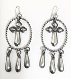 Native American Sterling Silver Cross Long Dangle Earrings.