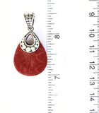 Sterling Silver 925 Pear Shaped Sponge Coral With Circles Pendant Bali Jewelry
