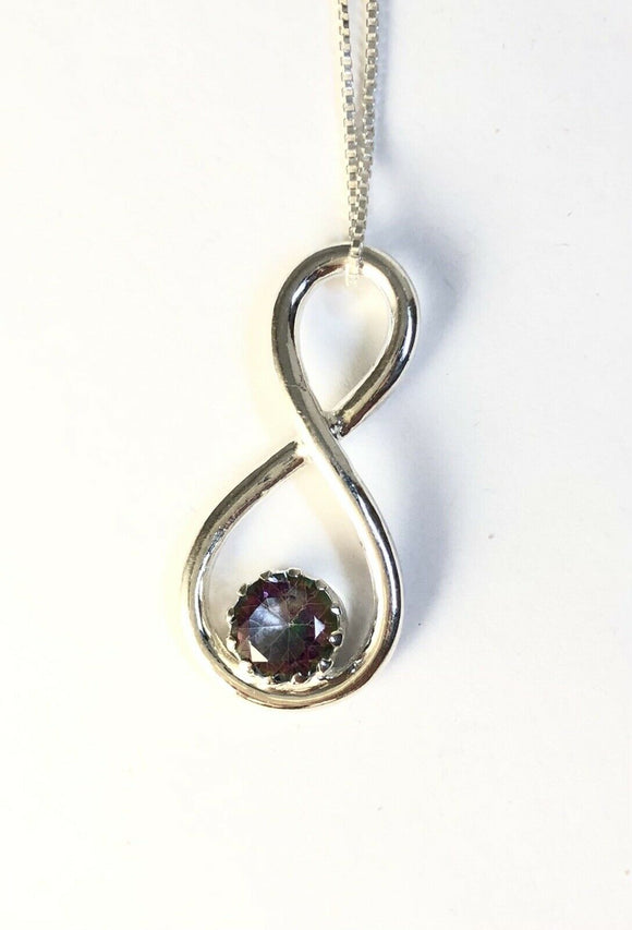 Sterling Silver 925 Round Mystic Topaz Slide Jewelry Supplied With 18” Box Chain