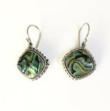 Sterling Silver 925 Square Shaped Abalone Shell  Dangle Earrings. Bali Jewelry