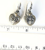 Sterling Silver 925 & 18 kt Gold & Diamond Heart Dangle Earrings Bali Jewelry