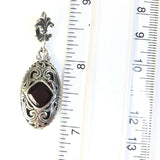 Sterling Silver 925 Square Garnet Reversible Filigree Pendant. Bali Jewelry