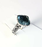 Sterling Silver 925 Square Blue Topaz Filigree Size 8 Ring Bali Jewelry