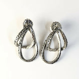 Sterling Silver 925 Double Hoop Pear Shaped Dangle Post Earrings Bali Jewelry