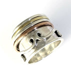 Tricolor Handmade Swirl Sterling Silver Copper Brass 3 Band Spin Ring Size 7 R41