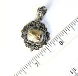 Sterling Silver 925 & 18kt Gold & Diamond Filigree Pendant Bali Jewelry