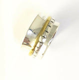 Two Tone Hand Hammered Sterling Silver And Brass 2 Band Spin Ring Size 6 R82