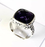 Sterling Silver 925 Square Cushion Amethyst Filigree Ring Size 6 Bali Jewelry