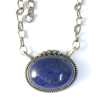 Native American Sterling Silver 925 Navajo Oval Lapis About 17“ Bar Necklace.