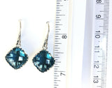 Sterling Silver 925 Square Blue Topaz Filigree Dangle Earrings Bali Jewelry