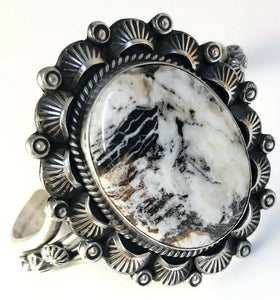 Native American Sterling Silver White Buffalo Turquoise Navajo Cuff Bracelet