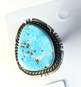 Native American Sterling Silver Navajo Sonoran Turquoise Ring. Signed Size 7 3/4