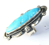 Large Native American Sterling Silver Navajo  Turquoise Ring Size 8 Adjustable