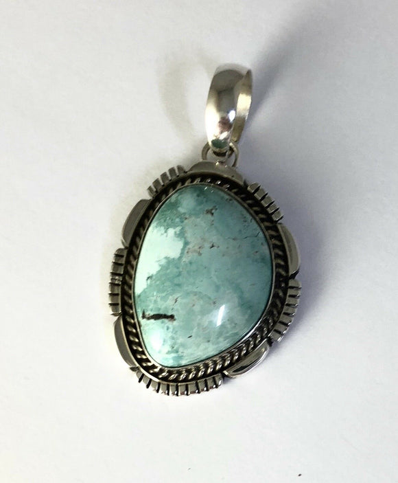 Native American Sterling Silver Navajo Indian Turquoise Pendant. Signed