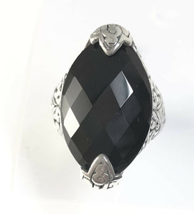 Sterling Silver 925 Marquise Onyx Cushion Filigree Size 7 Ring Bali Jewelry