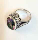 Sterling Silver 925 Oval Faceted Mystic Topaz Ring R020703 Size 7 Bali Jewelry