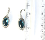 Sterling Silver 925 Oval Blue Topaz Filigree Dangle Earrings Bali Jewelry