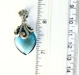 Sterling Silver 925  Marquise London Blue Topaz Filigree Pendant Bali Jewelry